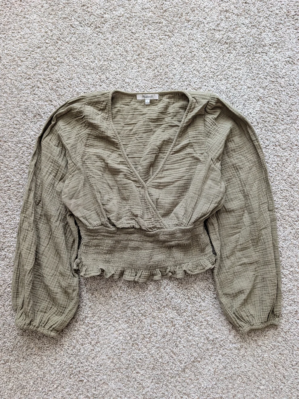 Madewell Women Green Lightspun Julianne Cottagecore Smocked Waist Top Size Small